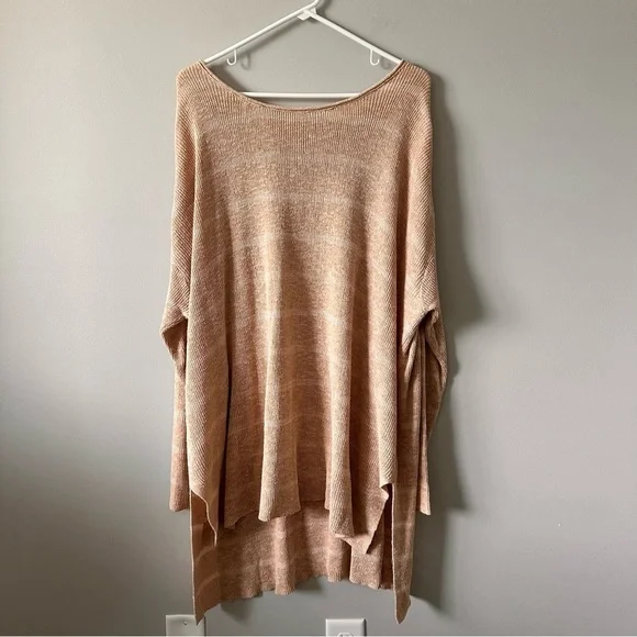 Free People Shipping News Oversized Tunic Sweater Women L Beige Tan Cozy Beachy - Picture 1 of 15